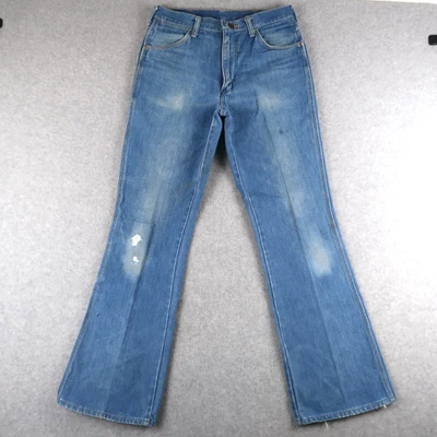 Vintage 70s Wrangler No Fault Denim Jeans Men 31x31 (29x30) Flare 945 Den - Image 1 of 4