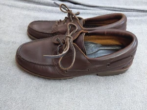 Vintage Lands End Shoes Mens Size 9.5 Brown Leather Oxford Moc Toe Lug Sole 80s - Picture 1 of 13
