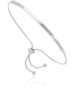 925 Sterling Silver CZ Adjustable ID Bracelet - Picture 1 of 11
