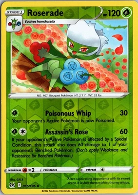 Roserade Reverse Holo Uncommon SWSH11: Lost Origin 015/196 NM - Image 1 of 2