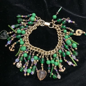 Pulsera gruesa vintage de piedras de oro de los años 50 con dije grande declaración - Imagen 1 de 6