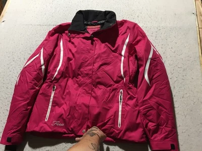 Chaqueta de esquí Fero Thermolite para mujer 12 bolsillos con capucha rosa intenso blanco cremallera completa Foto 1 de 4