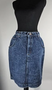 Lee 80s Blue Jean Pencil Skirt VTG High Waist Denim Acid Wash Pockets Sz 11 - Picture 1 of 15