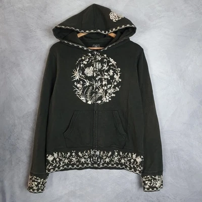 Sudadera con capucha vintage Y2K Lucky Brand para mujer XL gris floral bordada Fairy Grunge Foto 1 de 4