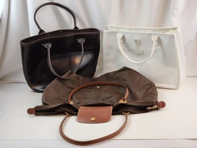 Authentic Lot of 3 Longchamp Paris Bags Tote Hand Bag Shoulderbag White Brown LC - Image 1 of 4