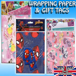 Wrapping Paper & 4 Gift Tags Disney Princess My little Pony Avengers Frozen Wrap