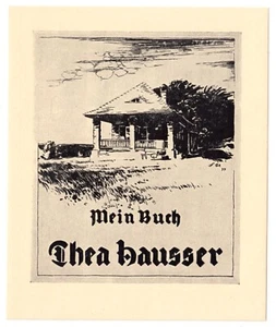 Exlibris Bookplate * MONOGRAMMIST F. SZ. ? 37 * Haus mit Veranda / Thea Hausser - Bild 1 von 1