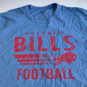 Buffalo Bills T Shirt Mens XXL Blue 47 Brand Wordmark Rider Franklin Faded Style - Picture 1 of 7