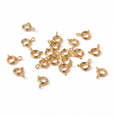 20x Golden Tone Jewelry Components Brass Spring Ring Clasps Jewelry Findings 6mm - Image 1 of 3