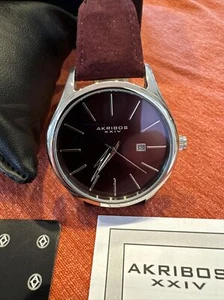 Akribos XXIV AK1019rd Automatic Movement Marion Dial Leather Strap Mens Watch - Picture 1 of 7