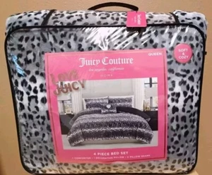 Juicy Couture Grey/Black Leopard Print 4-piece QUEEN Comforter Set Soft & Cozy - Picture 1 of 4
