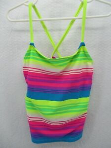 Ocean Pacific OP Girls Swim Top 6 6X Stripe Pink Green Yellow Tankini Swimsuit 