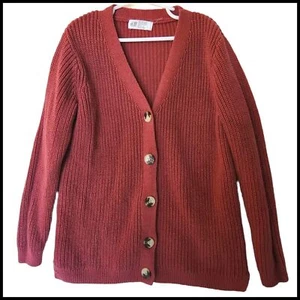 H&M Double Knit Cotton Blend Cardigan Rust color Kids Girl size 6 8 Years - Picture 1 of 10