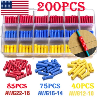 200PCS Insulated Straight Butt Connector Electrical Crimp Terminal BV1.25/2/5.5 - Image 1 of 4