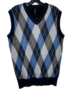 Suéter Chaleco Para Hombres Medio Azul Argyle Diamante Mezcla de Algodón Preppy Dark Academia - Imagen 1 de 9