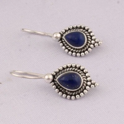 Orecchini Da Donna In Lapislazzuli Fatti A Mano In Argento Sterling 925 - Immagine 1 di 4
