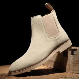 Men's Solid Chelsea Boots Real Leather Autumn Winter British Style Ankle Boots - Picture 1 of 36