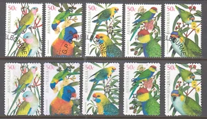 Australia 2005 LOROS fino usado conjunto 5 sellos autoadhesivos + juego de 5 sellos de hojas - Imagen 1 de 1