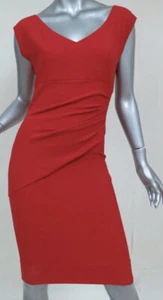 Diane Von Furstenberg DVF Red Bevin V-Neck Pleated Side Sheath Dress Sz 8 - Picture 1 of 9