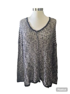 Lush sweater long sleeves wide V-neckline loosely knitted side slits Size small - Picture 1 of 9