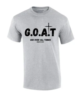 Mens Christian Tshirt GOAT God Over All Things Jesus Short Sleeve T-shirt - Picture 1 of 4