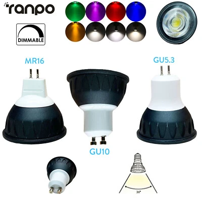 10W Dimmable COB LED Spotlight GU10 MR16 GU5.3 220V 12V 24V White Red Blue Lamps - Image 1 of 4