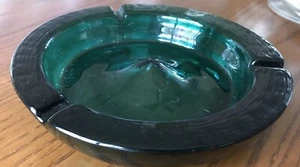 Vintage Blenko MCM 3 Hole Teal Art Glass Ashtray cigarette Cigar Pipe - Picture 1 of 4
