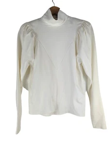 Mango Puff Sleeve Blouse, Ivory Long Sleeve Jersey Mock Neck, Size S - Picture 1 of 9