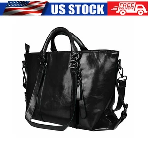 Women's Large Tote Shoulder Handbag Soft Leather Satchel Bag Hobo Purse Black US - Picture 1 of 8