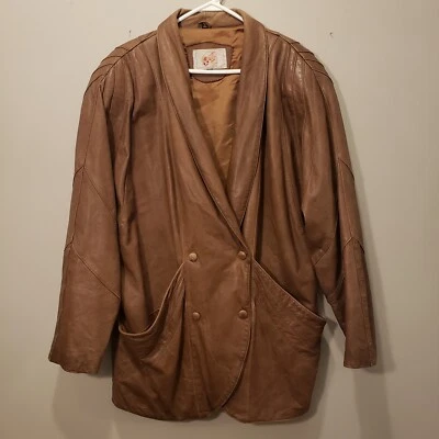 Vintage Adler Womens Large Brown Leather WW2 Jacket Flight Double Breasted Korea - Image 1 of 4