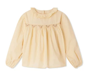 Bonpoint Tabatha Cotton Blouse Size 4A Ruffle Long Sleeve Eyelet Light Yellow - Picture 1 of 7