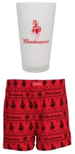 Budweiser Mens MEDIUM Boxer Sleep Short & Pint Glass Gift Set NEW! Bud Man Gift - Picture 1 of 6