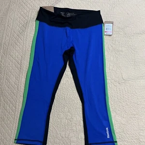 Legging de ejercicio Reebok ajustado Capri nuevo con etiquetas para mujer pequeño azul verde negro - Imagen 1 de 14