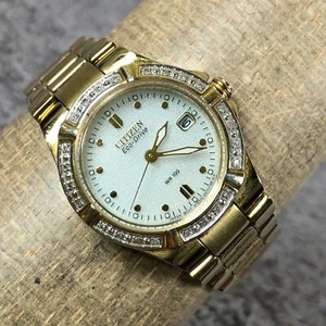 Citizen Eco-Drive Women E011-S043701 Pave Gold Solar Watch 6"Read Description - Picture 1 of 12