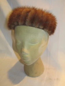 VTG BEAUTIFUL BROWN MINK FUR WOMAN HAT / HEAD BAND - 1940 - VELVET SATIN - Picture 1 of 8