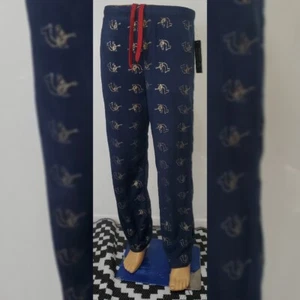 TRUE RELIGION LOUNGEWEAR FLEECE PANT MEN ALLOVER METALLIC PRINT LOGO SIZ XL NAVY - Picture 1 of 11