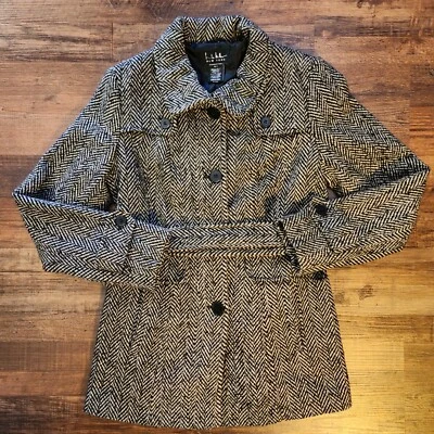 Abrigo Nicole Miller Herringbone Blanco y Negro Invierno Guisante Mujer S Foto 1 de 4