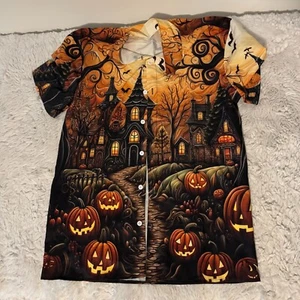 Pumpkin & House Halloween Hawaiian Shirt – Spooky and Festive Design-XL - Picture 1 of 4