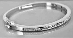 Bangle Bracelet 3Ct Round Cut Lab Created Diamond Women's 14K White Gold Plated - Picture 1 of 7
