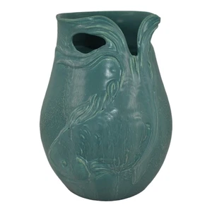 Ephraim Faience 2005 Hand Made Pottery Seaspray Blue Koi Fish Ceramic Vase 108 - Picture 1 of 6
