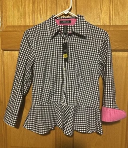 NWT Lauren Ralph Lauren Size 4 Black White Peplum Shirt - Picture 1 of 4