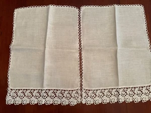 Vintage Set Of 2 Cream Table Runners With Lace Trim Edges 15x21” Dresser Scarves - Picture 1 of 9