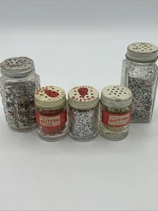5 Vintage Pactra/Unbranded Glitter Jars Metal Shaker Lids Color Multicolor Red - Picture 1 of 10