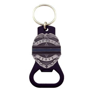 Dünne blaue Linie Bier Soda Flaschenöffner Auto Schlüsselanhänger 3D Polizei Abzeichen Schlüsselanhänger Ring - Bild 1 von 1