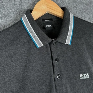 Hugo Boss Polo Shirt Mens Medium Dark Grey Regular Fit Smart Casual Designer - Picture 1 of 16