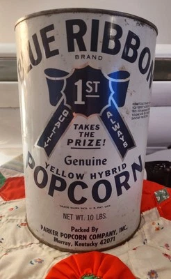 Cinta azul vintage años 60 10 lb palomitas lata Parker Popcorn Co Murray KY BONITO  Foto 1 de 4