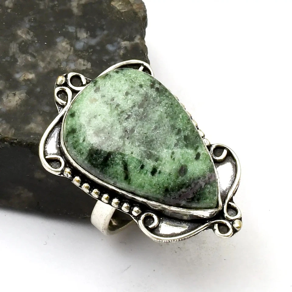 Кольцо ручной работы с драгоценным камнем рубином зоизитом ювелирные изделия для свадьбы размер США - 8,75 AR 29230 - Изображение 1 из 1