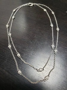 Judith Ripka Sterling Silver Stationary Neclace With 16 Diamonique 36" Long - Picture 1 of 7