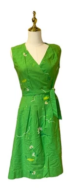 Vintage Malia Honolulu Green Frog And Daisy Sleeveless Dress With Belt - Image 1 of 4