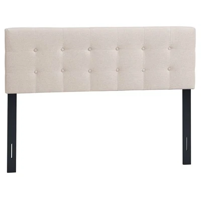 Full/Queen Size Headboard Linen Fabric Upholstered Button TuFTed Solid Wood Leg - Image 1 of 4